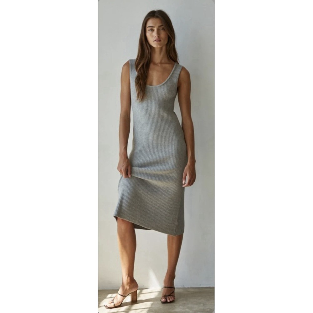 NWT Altar'd State By Together Large Apollo Ribbed Midi Dress Gray Rib Knit W2288
